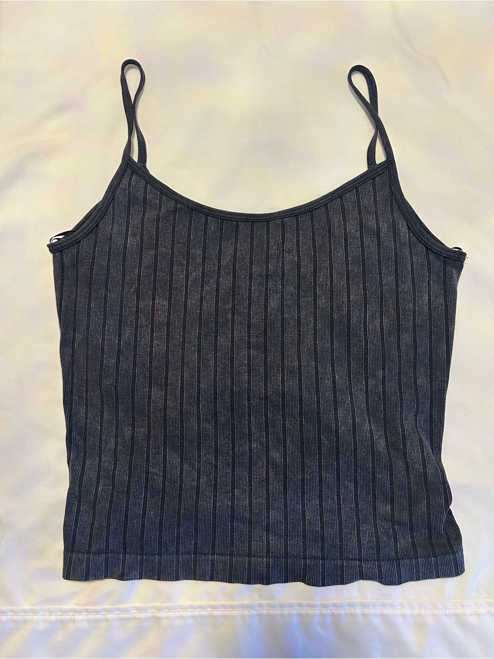 Women's Ribbed Spaghetti Strap Tank Top - Black